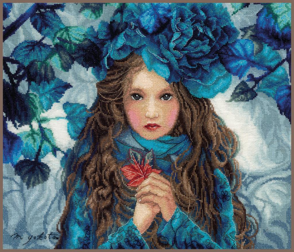 Набор для вышивки Blue Flowers Girl Девушка с голубыми цветами от LanArte PN | MilleFleur