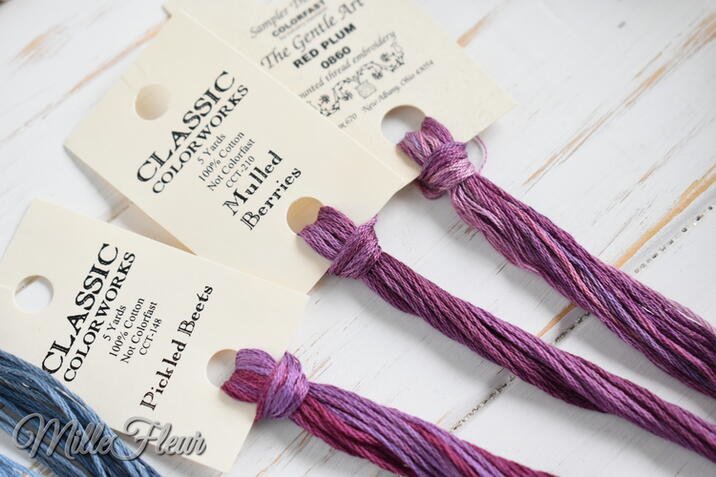 CCT-148 Pickled Beets Classic Colorworks, CCT-210 Mulled Beries Classic Colorworks, 0860 Red Plum The Gentle Art.